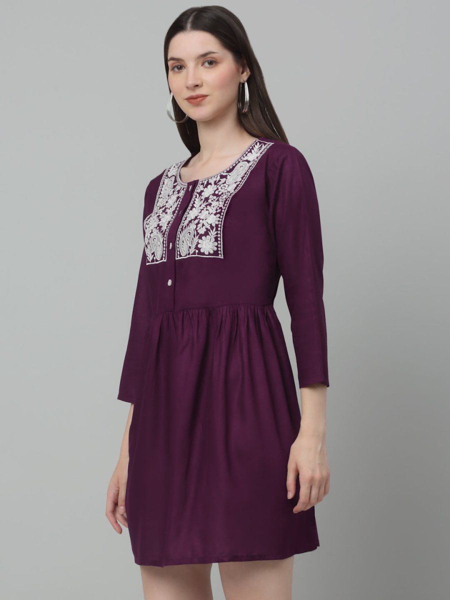 Women's Embroidered A-line Dress - JND_1020Purple_XS