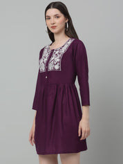 Women's Embroidered A-line Dress - JND_1020Purple_XS
