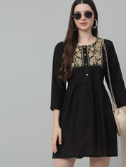 Women's Embroidered A-line Dress - JND_1020Black_XS
