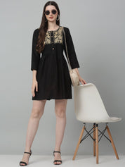 Women's Embroidered A-line Dress - JND_1020Black_XS