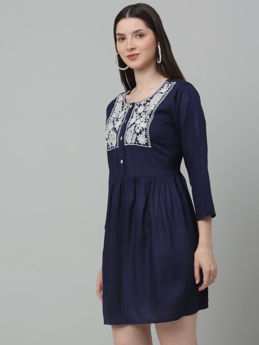 Women's Embroidered A-line Dress - JND_1020Navy_XS