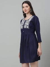 Women's Embroidered A-line Dress - JND_1020Navy_XS