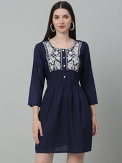 Women's Embroidered A-line Dress - JND_1020Navy_XS