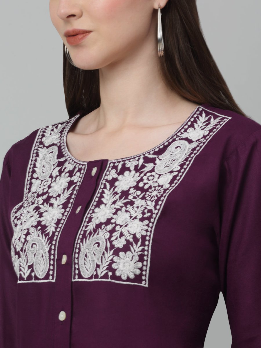 Women's Embroidered A-line Dress - JND_1020Purple_XS
