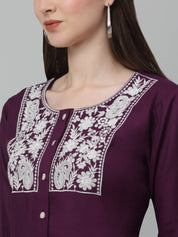 Women's Embroidered A-line Dress - JND_1020Purple_XS