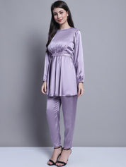 Women's Embroidered A-line Top and Trouser With Belt - JNCS_3005Purple_XS