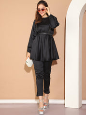 Women's Embroidered A-line Top and Trouser With Belt - JNCS_3005Black_XS