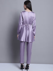 Women's Embroidered A-line Top and Trouser With Belt - JNCS_3005Purple_XS