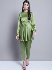 Women's Embroidered A-line Top and Trouser With Belt - JNCS_3005Green_XS