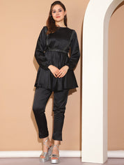 Women's Embroidered A-line Top and Trouser With Belt - JNCS_3005Black_XS
