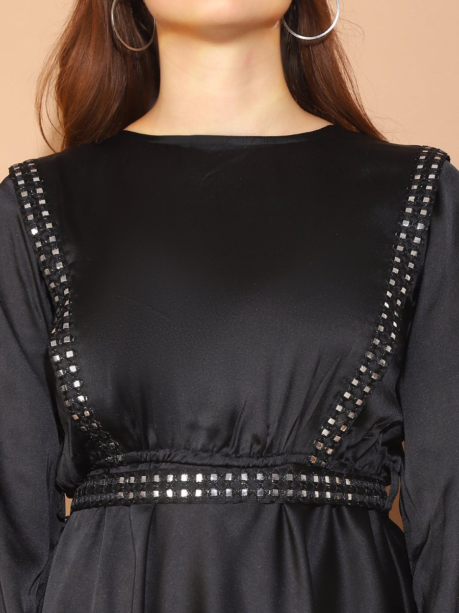 Women's Embroidered A-line Top and Trouser With Belt - JNCS_3005Black_XS
