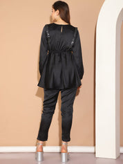 Women's Embroidered A-line Top and Trouser With Belt - JNCS_3005Black_XS
