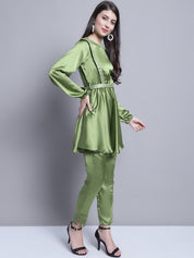 Women's Embroidered A-line Top and Trouser With Belt - JNCS_3005Green_XS
