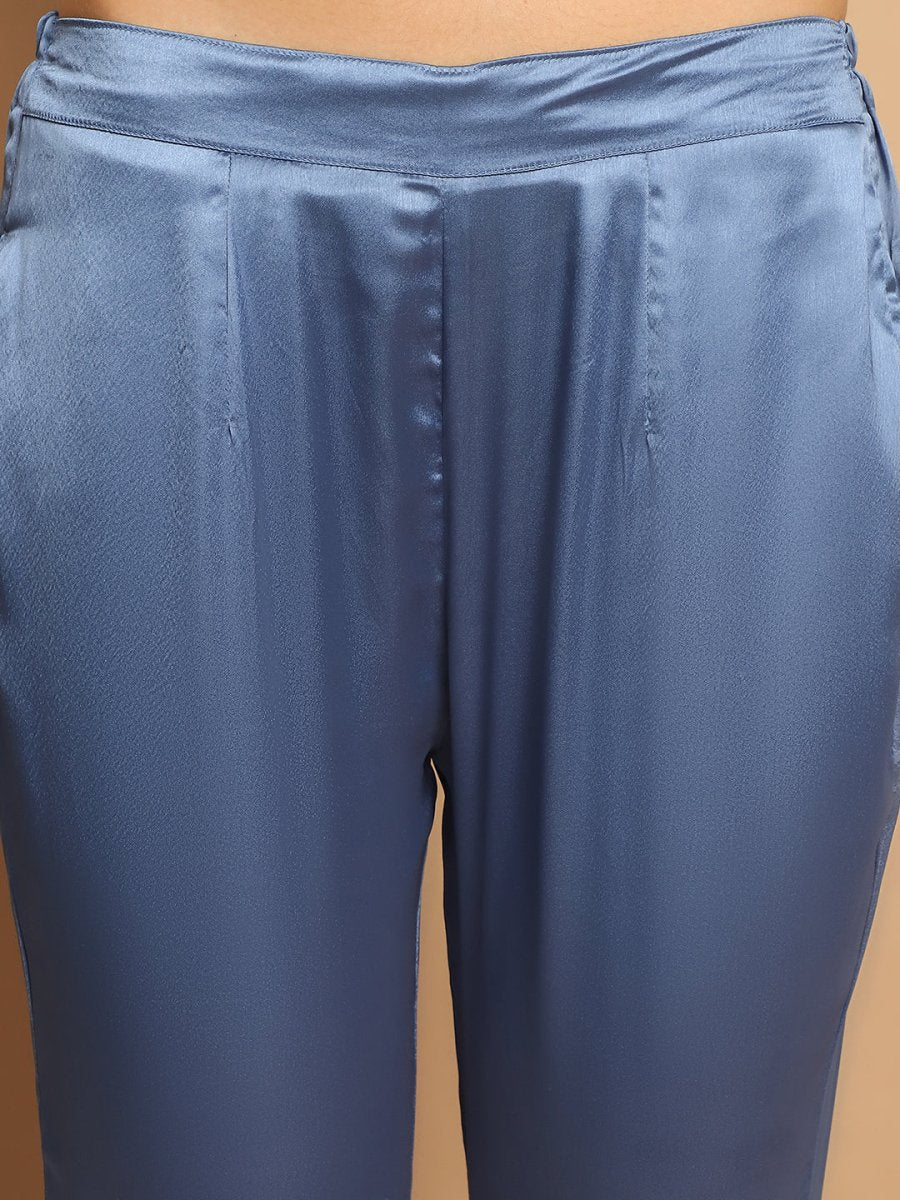 Women's Embroidered A-line Top and Trouser With Belt - JNCS_3005Blue_XS