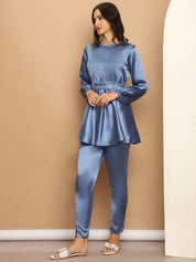 Women's Embroidered A-line Top and Trouser With Belt - JNCS_3005Blue_XS