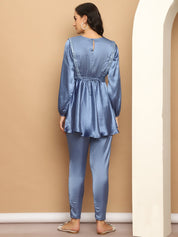 Women's Embroidered A-line Top and Trouser With Belt - JNCS_3005Blue_XS