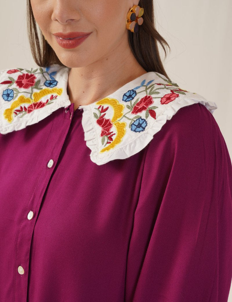 Women's Floral Embroidered A-line Dress - JND_1018Purple_XS