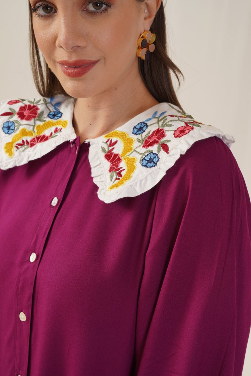 Women's Floral Embroidered A-line Dress - JND_1018Purple_XS