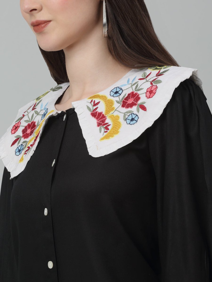 Women's Floral Embroidered A-line Dress - JND_1018Black_XS