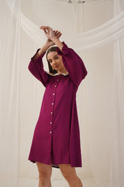 Women's Floral Embroidered A-line Dress - JND_1018Purple_XS