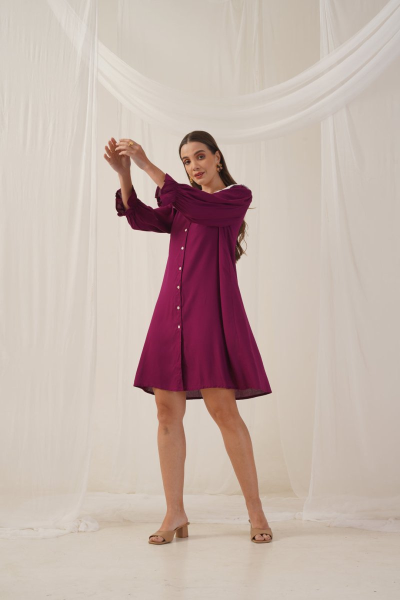 Women's Floral Embroidered A-line Dress - JND_1018Purple_XS