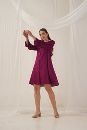 Women's Floral Embroidered A-line Dress - JND_1018Purple_XS