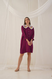 Women's Floral Embroidered A-line Dress - JND_1018Purple_XS