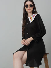 Women's Floral Embroidered A-line Dress - JND_1018Black_XS