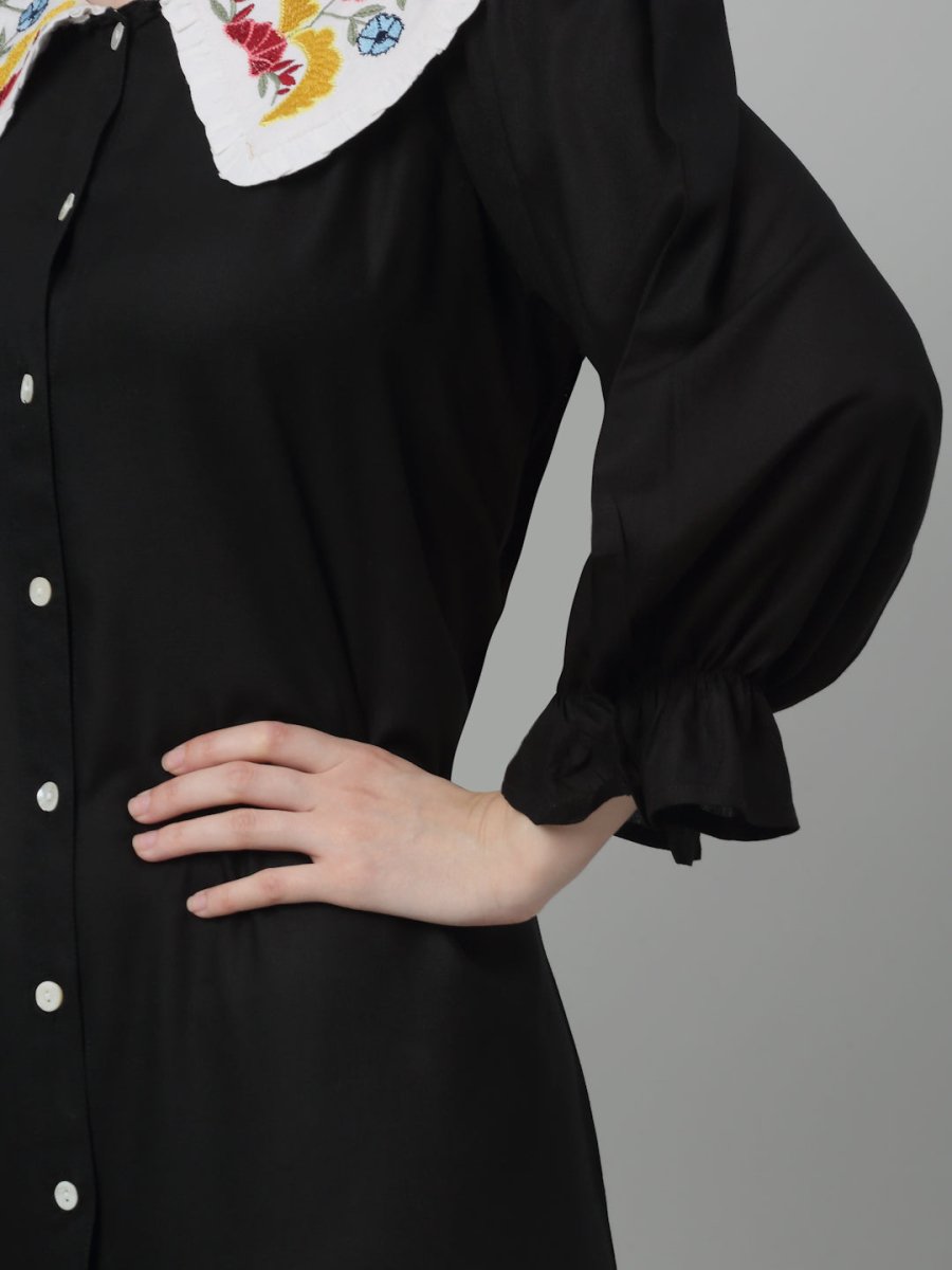 Women's Floral Embroidered A-line Dress - JND_1018Black_XS