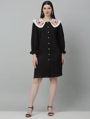 Women's Floral Embroidered A-line Dress - JND_1018Black_XS