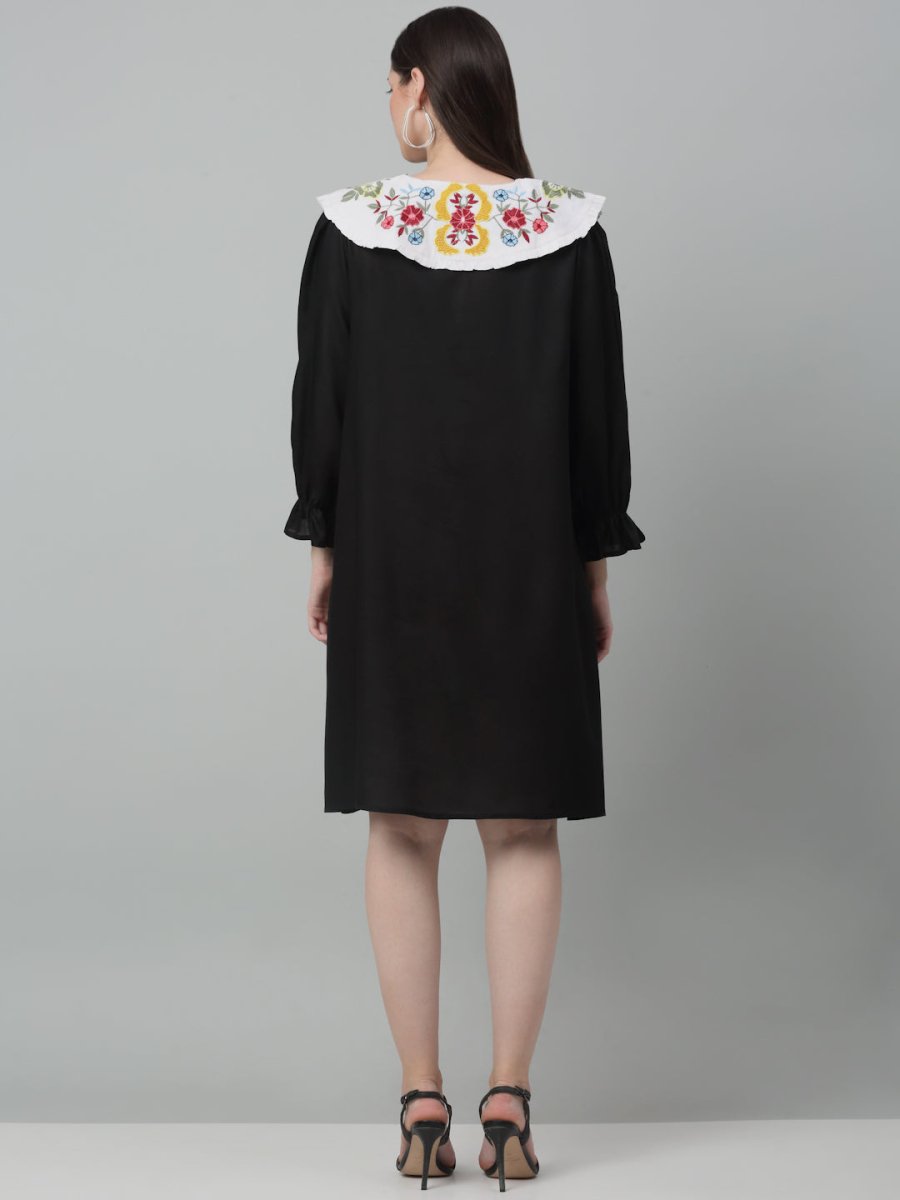 Women's Floral Embroidered A-line Dress - JND_1018Black_XS
