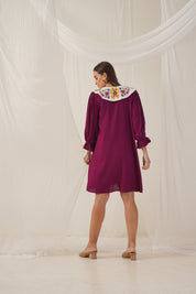 Women's Floral Embroidered A-line Dress - JND_1018Purple_XS