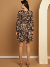 Women's Floral Print Short Western Dress - JND_1031Brown_XS