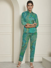 Women's Green Printed Shirt and Trouser Co-ords Set - JNCS_3008Green_XS