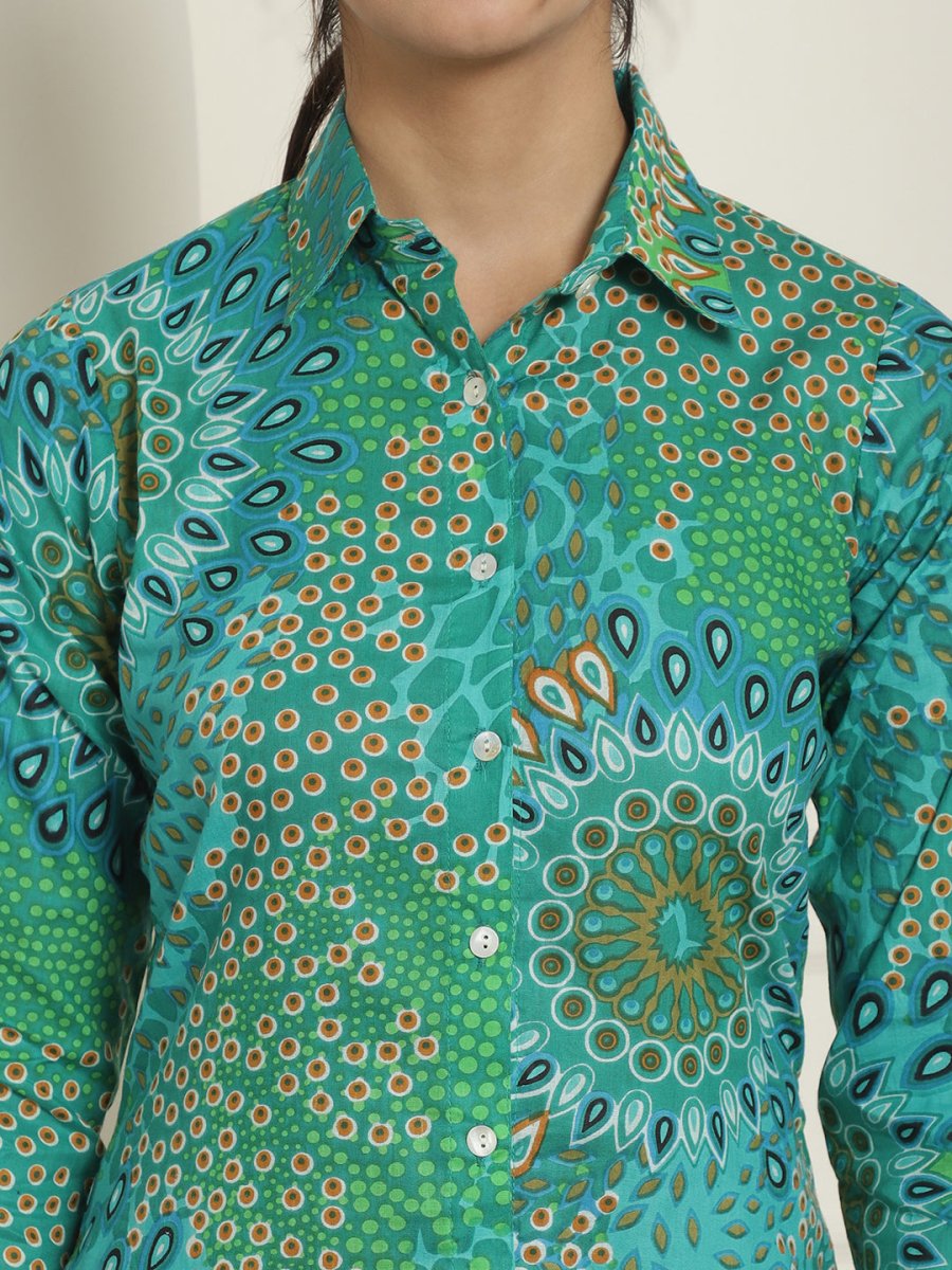 Women's Green Printed Shirt and Trouser Co-ords Set - JNCS_3008Green_XS