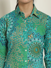 Women's Green Printed Shirt and Trouser Co-ords Set - JNCS_3008Green_XS