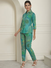 Women's Green Printed Shirt and Trouser Co-ords Set - JNCS_3008Green_XS