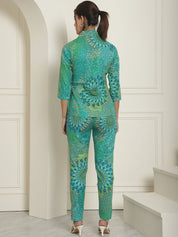 Women's Green Printed Shirt and Trouser Co-ords Set - JNCS_3008Green_XS
