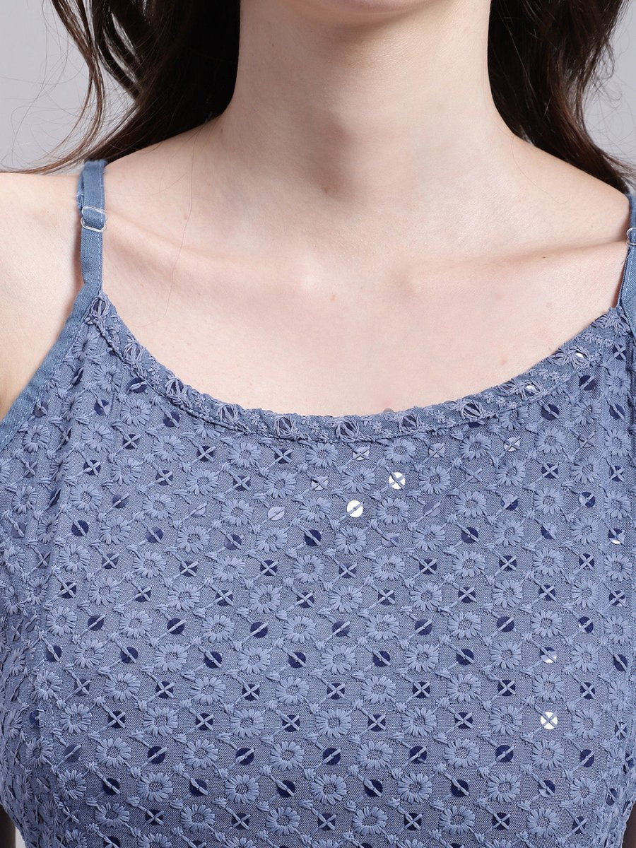 Women's Grey Chikankari Sequen Work Empire Top - JNT_2013Grey_XS