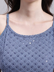 Women's Grey Chikankari Sequen Work Empire Top - JNT_2013Grey_XS