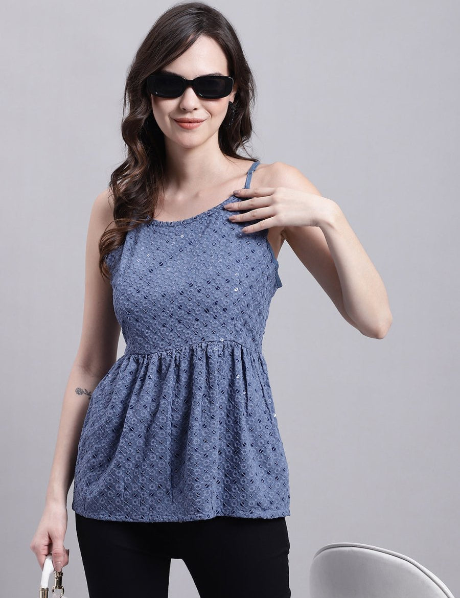 Women's Grey Chikankari Sequen Work Empire Top - JNT_2013Grey_XS