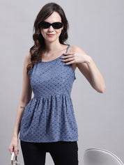 Women's Grey Chikankari Sequen Work Empire Top - JNT_2013Grey_XS