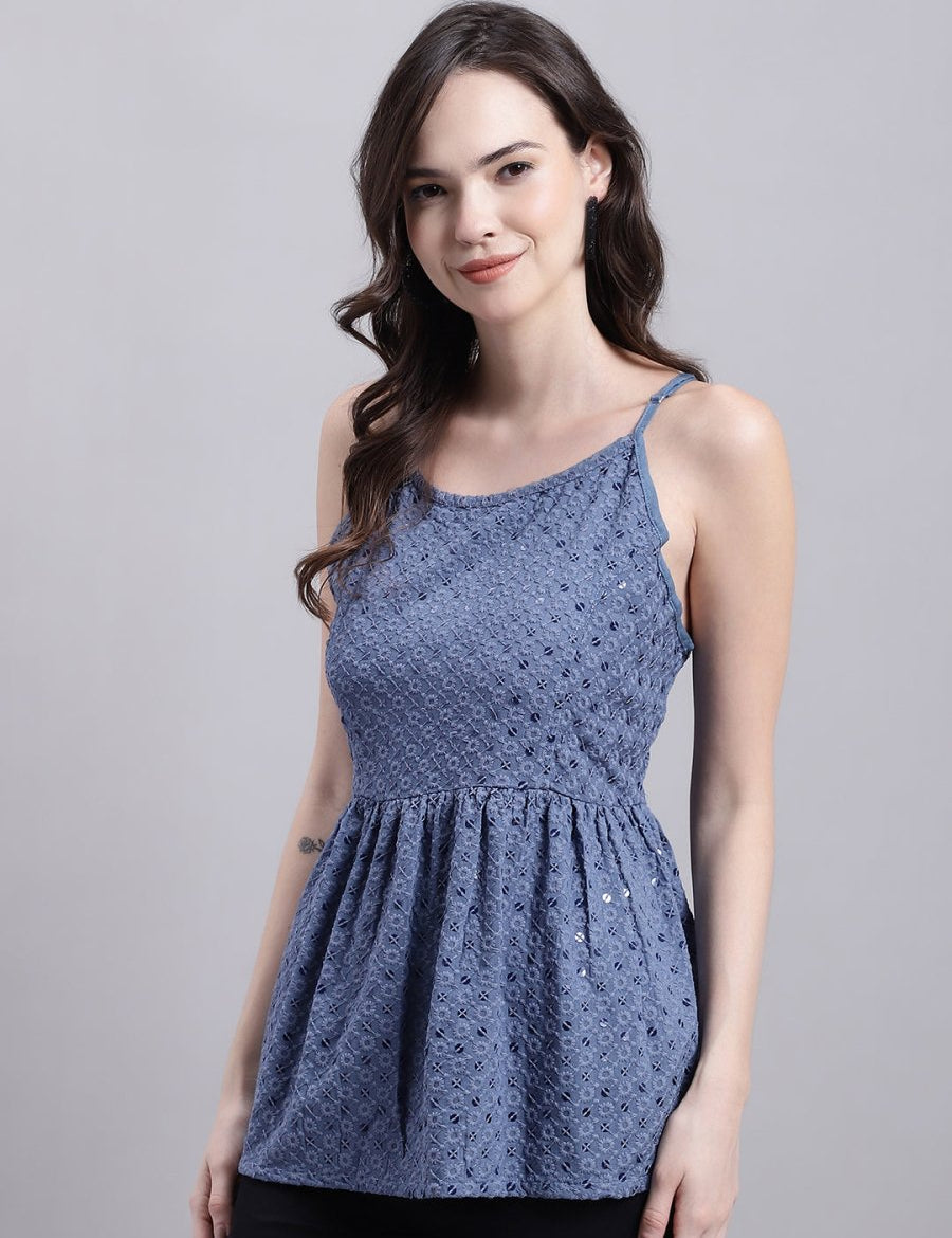 Women's Grey Chikankari Sequen Work Empire Top - JNT_2013Grey_XS