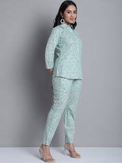 Women's Lime Green Printed Shirt and Trouser Co-ords Set - JNCS_3008Lime_XS