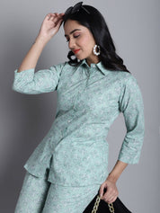 Women's Lime Green Printed Shirt and Trouser Co-ords Set - JNCS_3008Lime_XS