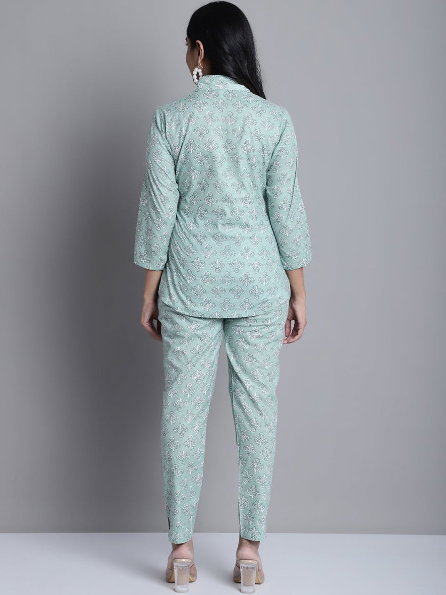 Women's Lime Green Printed Shirt and Trouser Co-ords Set - JNCS_3008Lime_XS