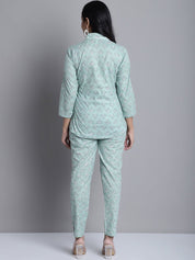 Women's Lime Green Printed Shirt and Trouser Co-ords Set - JNCS_3008Lime_XS
