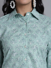 Women's Lime Green Printed Shirt and Trouser Co-ords Set - JNCS_3008Lime_XS