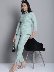 Women's Lime Green Printed Shirt and Trouser Co-ords Set - JNCS_3008Lime_XS