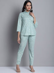 Women's Lime Green Printed Shirt and Trouser Co-ords Set - JNCS_3008Lime_XS